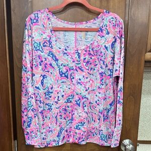 Lilly Pulitzer Pink and Blue Paisley Long Sleeve Top